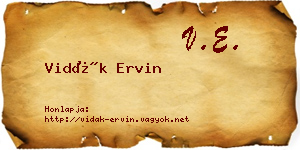 Vidák Ervin névjegykártya